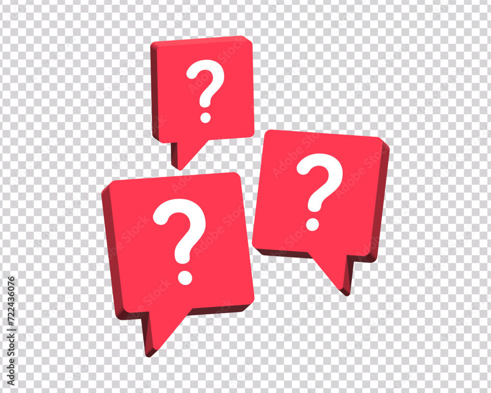 Poster 3d question mark icon sign in speech bubble. faq ask and help signs background, customer support and service with red question icon symbol - frequently asked questions signs. 3d vector illustration
