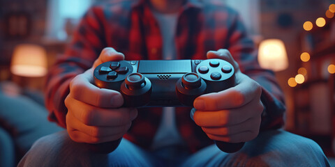 Man Holding Video Game Controller in Hands