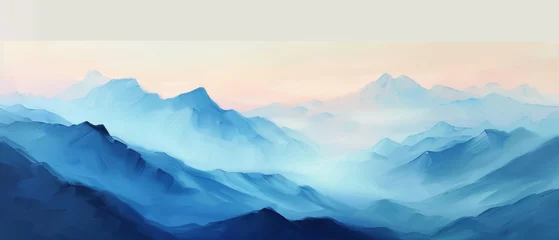 Schilderijen op glas Minimal oil painting of mountain landscape at dawn. © Synaptic Studio
