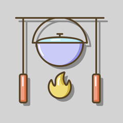 Camping pot over a bonfire vector isolated icon