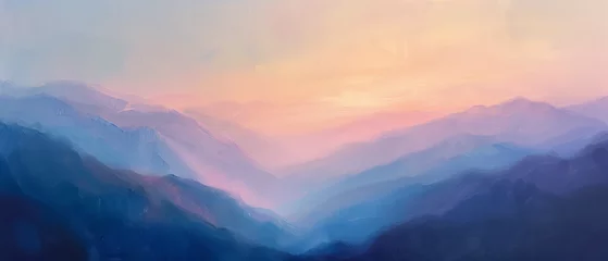 Fototapeten Minimal oil painting of mountain landscape at dawn. © Synaptic Studio