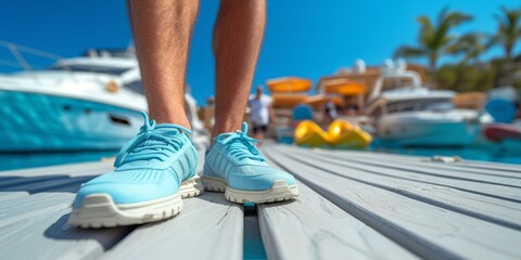 Walking on a Marina Dock During a Sunny Day - Powered by Adobe