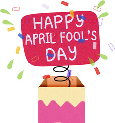April Fools Font Logo In Surprise Box For April Fools Day On Transparent Background