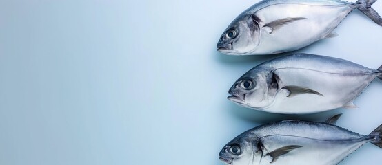 Close-up of fresh fish with a vibrant blue backdrop.