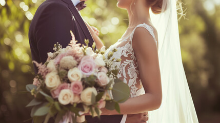 young romantic couple in the wedding ceremony, close up shot