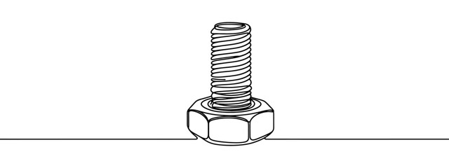 Screw, nail, bolt one line art. Continuous line drawing of repair, professional, hand, people, concept, support, maintenance.