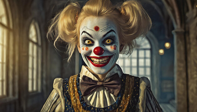 evil clown in an old house monster dark horror scary Halloween creepy spooky