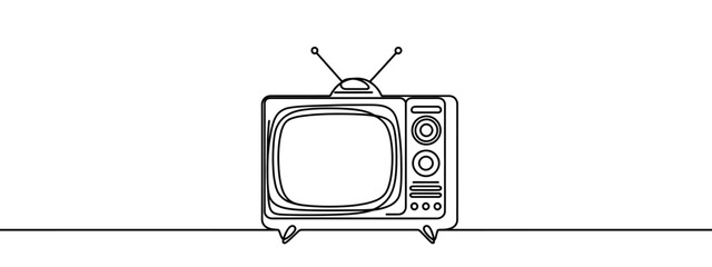 Continuous line drawing of retro old television. Single one line art of vintage tv. Vector illustration
