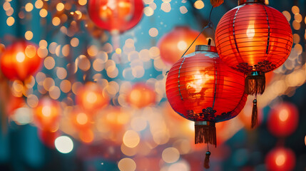 Chinese red lantern at night, Chinese New Year, generative ai - 722443631