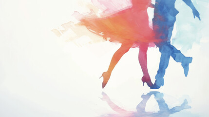 Concept for International Dance Day, April 29. Watercolor of two dancers. White background and space for text.