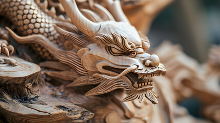 traditional chinese wooden dragon, symbol of the year, generative ai - 722443879