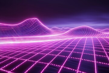 Abstract wave made out of grids that are seen from a cinematic view of one of the holy geometry shapes, the shape is clearly animated, clear neon lines, 3d render, nothingness.