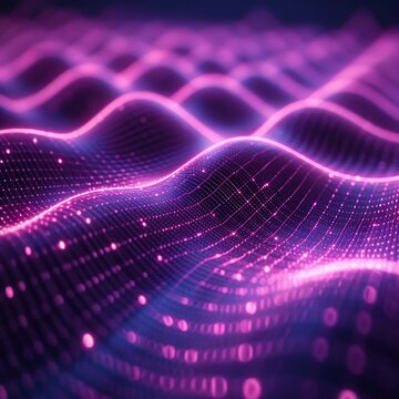 Abstract wave made out of grids that are seen from a cinematic view of one of the holy geometry shapes, the shape is clearly animated, clear neon lines, 3d render, nothingness.