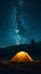 tent in the night with stars