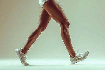 Athletic dark-skinned legs in sneakers on light background. Concepts: sports, healthy lifestyle,...