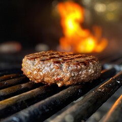 Realistic beef patty on the grill. 