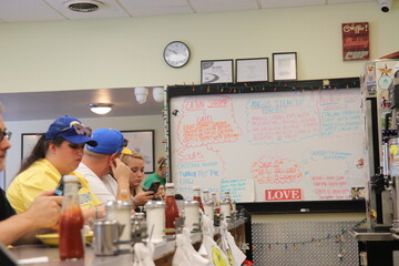Behind the counter of an old school diner in Pittsburgh PA. 