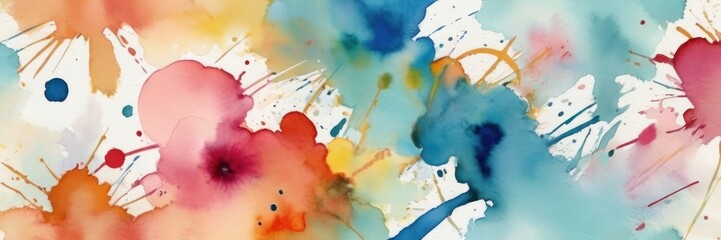 Abstract colorful watercolor backdrop with splashes. Contemporary surrealist painting. Brush stroke and splash color. Modern poster for wall decoration