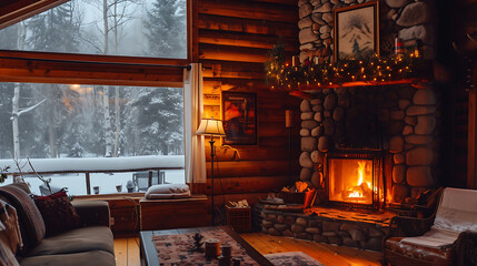 Get cozy this winter in a charming cabin, with a crackling fire and picturesque snowfall, creating a magical winter wonderland. Escape to tranquility and relaxation amidst the winter season.