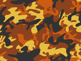 Abstract Black Grunge. Black Camo Paint. Military Vector Camoflage. Urban Camouflage Seamless Print. Yellow Repeat Pattern. Yellow Modern Pattern. Orange Camo Paint. Fabric Orange Military Camouflage