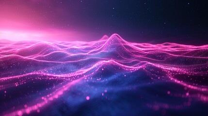 Abstract wave made out of grids that are seen from a cinematic view of one of the holy geometry shapes, the shape is clearly animated, clear neon lines, 3d render, nothingness. Wallpaper, pattern. - obrazy, fototapety, plakaty