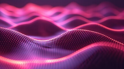 Obraz premium Abstract wave made out of grids that are seen from a cinematic view of one of the holy geometry shapes, the shape is clearly animated, clear neon lines, 3d render, nothingness. Wallpaper, pattern.