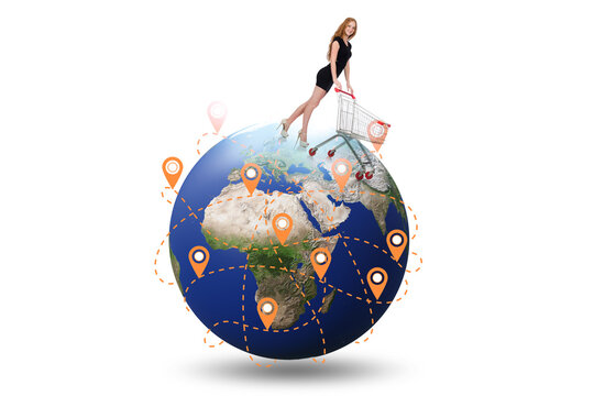 Concept of global shopping with globe and shopper