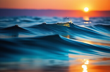 Sunrise on the beach and ocean waves on a tropical sea - obrazy, fototapety, plakaty
