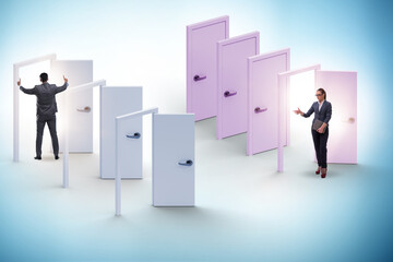 Business people and many doors of opportunities