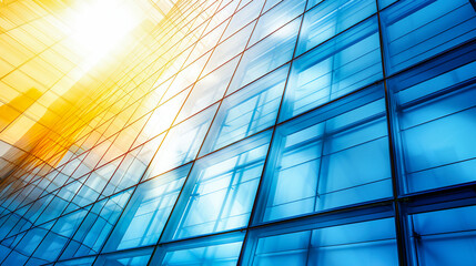 Fototapeta premium Construction Window Office Exterior Wall Texture Reflection Facade, Urban Center Morning Evening Geometric Bank New, Structure Management Investment Transparent Hotel Downtown