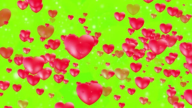 Romantic tender pink heart on green screen.