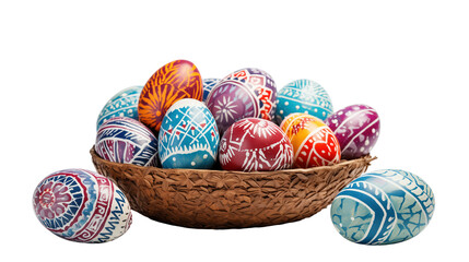 A collection of vibrant, hand-painted Easter eggs adorned with decorative designs png transparent