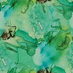 Light Elegant Repeat. Bronze Water Color Watercolor. Blue Alcohol Ink Marble. Green Abstract Watercolor. White Water Color Marble. Gold Marble Background. Foil Art Paint. Vector Seamless Painting.