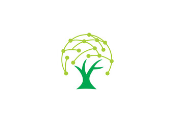 tree tech logo. creative molecule digital connection icon design template