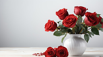 A Beautiful Arrangement of Fresh Red Roses in a White Vase, Symbolizing Love and Affection, Perfect for Special Occasions
