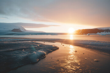 Fototapeta na wymiar Melting glaciers in Iceland at sunset. Concept of climate change.