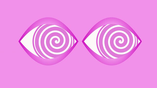 Human eye with spiral iris. Hypnotic spiral rotates in the eyes.