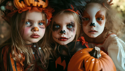 little girls with halloween make up, children celebrating hallow