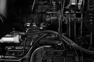 diesel engine. Fragment of a diesel motor close-up. Engine details  Diesel engine ...