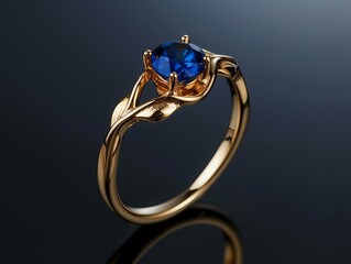 gold ring with sapphire isolated on black