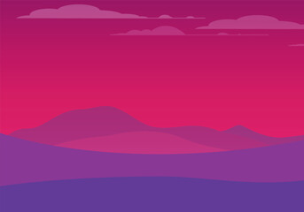 landscape with silhouettes of mountains and forest at sunrise. Vector illustration. mountains, hills with sunrise or sunset sky.