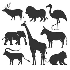 Collection of animal silhouette, zoo  african animals.
