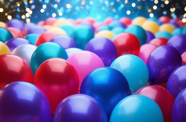 Fototapeta na wymiar Colorful balloons background. Bright bokeh backdrop. 