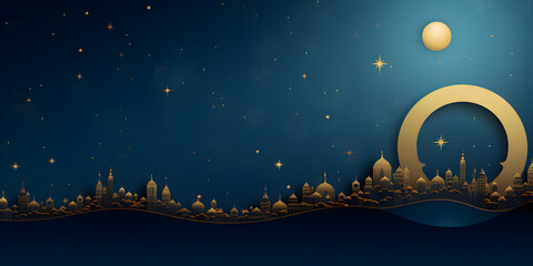 Obraz na płótnie Canvas Abstract dark blue Ramadan celebration background 