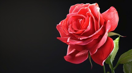  a close up of a red rose on a black background with only one flower in the foreground and one in the foreground.