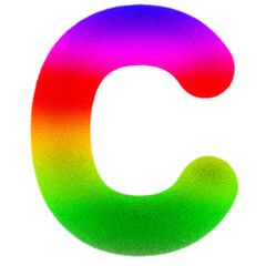 Letter C. Colored, fluffy, hairy font. 3D rendering isolated on transparent background