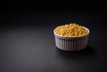 Delicious ditali pasta from durum wheat with salt and spices