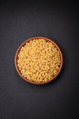 Delicious ditali pasta from durum wheat with salt and spices