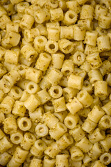 Delicious ditali pasta from durum wheat with salt and spices