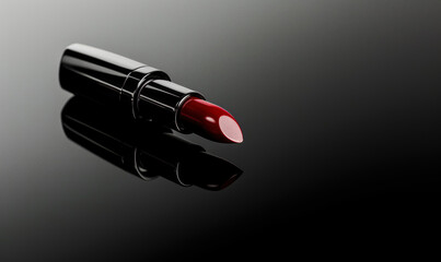 elegant red lipstick on dark reflective surface